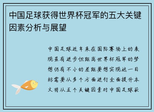中国足球获得世界杯冠军的五大关键因素分析与展望