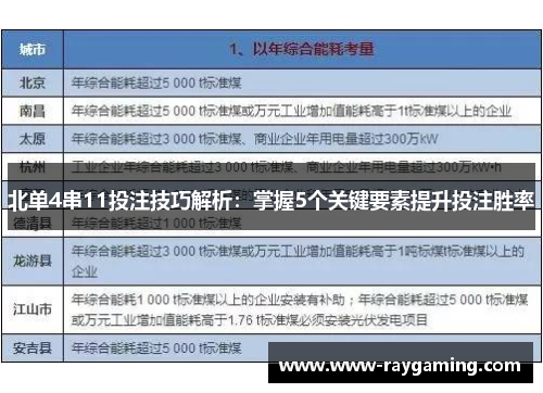 北单4串11投注技巧解析：掌握5个关键要素提升投注胜率
